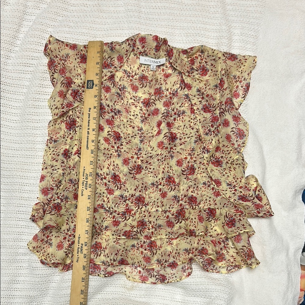 INTERMIX Floral Ruffle Blouse - Red and Cream